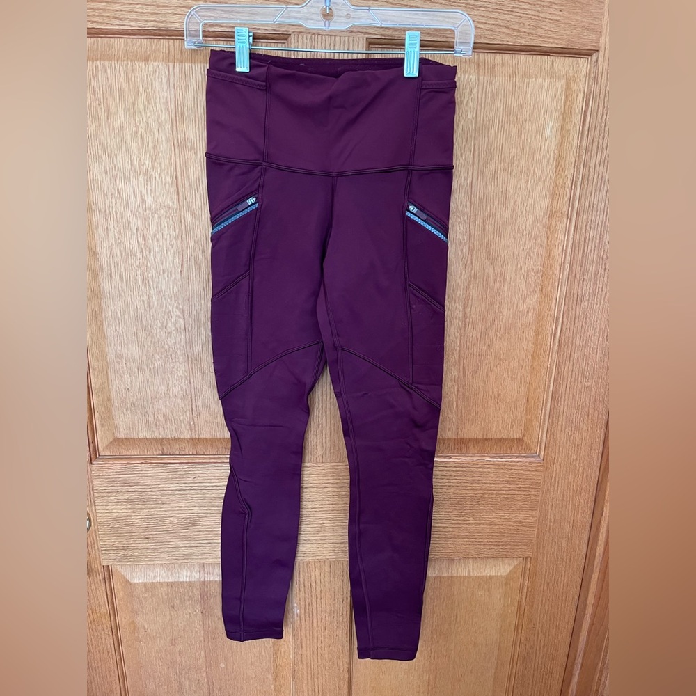 Lululemon Garnet toasty tech Burgundy Athletic Leggings with Zip Pockets